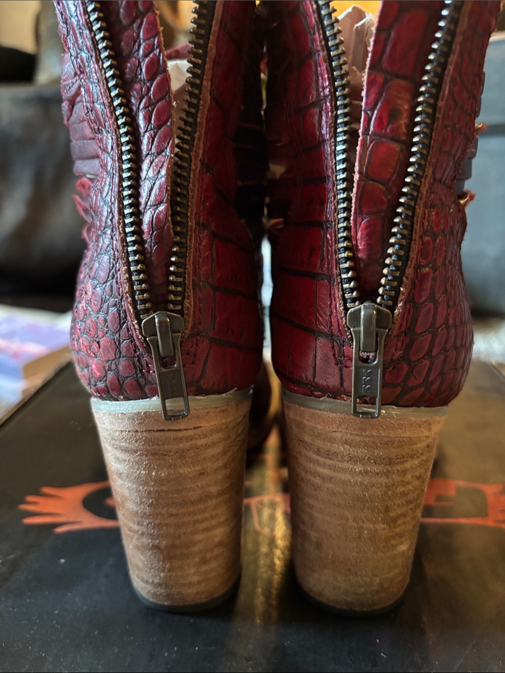 Freebird Bela Burgundy Braided Leather Peep-Toe Ankle Booties - Picture 4 of 5